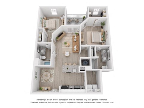 a stylized floor plan of a 1 bedroom apartment